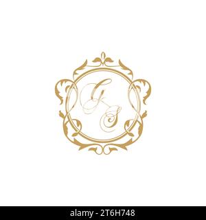 Invito alle iniziali di matrimonio GS con elegante modello grafico vettoriale con elementi circolari ornamenti Illustrazione Vettoriale
