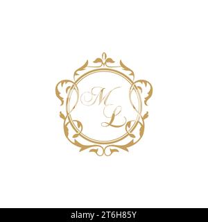 Invito iniziale di matrimonio ML con elegante modello grafico vettoriale con elemento circolare ornamento Illustrazione Vettoriale