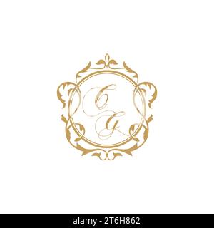 Invito alle iniziali di matrimonio in CG con elegante modello grafico vettoriale con elemento circolare ornamento Illustrazione Vettoriale