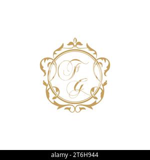 Le iniziali di matrimonio FG invitano con un elegante modello grafico vettoriale con elemento circolare Illustrazione Vettoriale