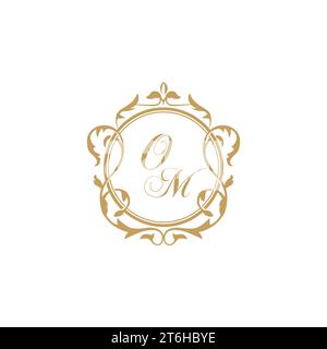 Invito iniziale OM Wedding con elegante modello grafico vettoriale con elemento circolare ornamento Illustrazione Vettoriale