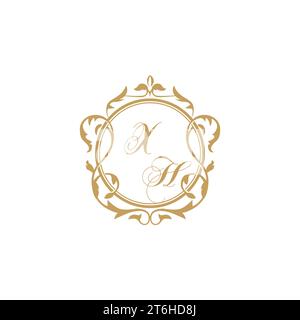 Invito iniziale di XH Wedding con elegante modello grafico vettoriale con elemento circolare Illustrazione Vettoriale