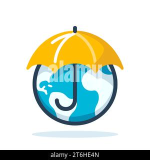 Un ombrello giallo che copre il terreno. Concetto di protezione ambientale. Illustrazione vettoriale Illustrazione Vettoriale