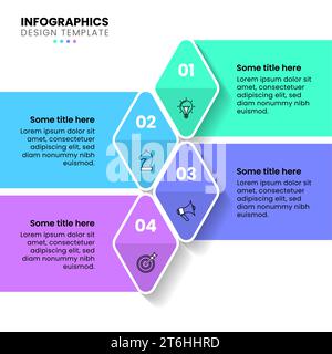 Modello infografico con icone e 4 opzioni o passaggi. Forme astratte. Può essere utilizzato per layout del flusso di lavoro, diagrammi, banner, webdesign. Illustrazione vettoriale Illustrazione Vettoriale