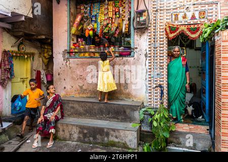 India, Mumbai, slum di Dharavi Foto Stock