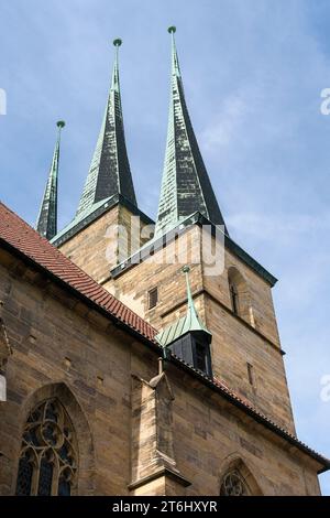 Turingia, Erfurt, città vecchia, collina della cattedrale, St Severi, torri Foto Stock