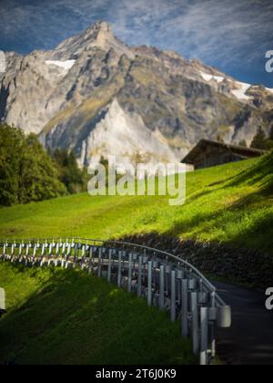 Strada di montagna nei pressi di Grindelwald nel cantone di Berna, Svizzera Foto Stock