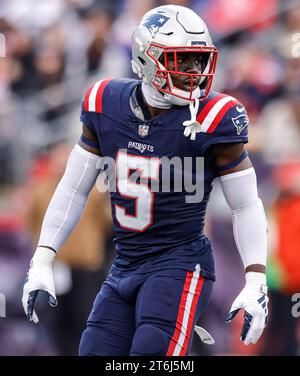 Il defensive back dei New England Patriots Jabrill Peppers (5) al Gillette Stadium di Foxborough Massachusetts il 5 novembre 2023 (Alyssa Howell/ Image of Sport) Foto Stock