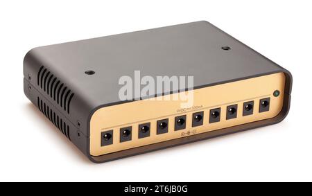 percorso di alimentazione pedali chitarra isolato su bianco Foto Stock