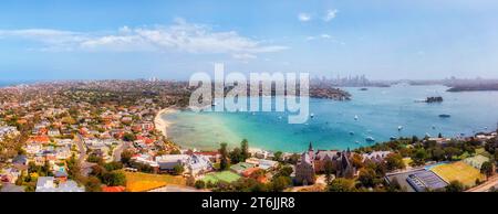 I sobborghi orientali di Rose Bay sulla testa sud del porto di Sydney - panorama aereo dello skyline del CBD della città. Foto Stock