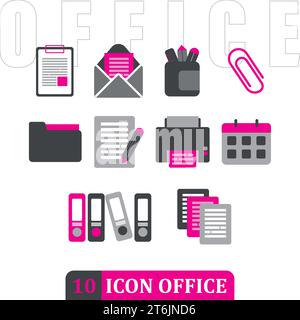 Set di diverse icone dell'ufficio vettore Illustrazione Vettoriale