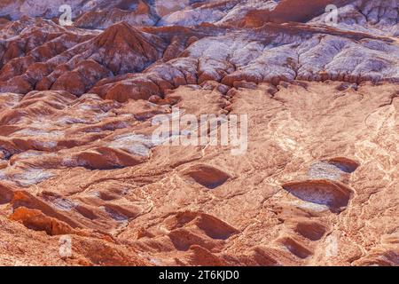 Vista astratta delle formazioni rocciose nella Valle de la Luna nel deserto di Atacama, Cile. Foto Stock
