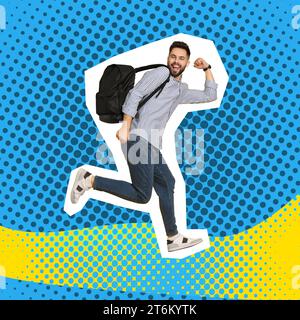 Grafica elegante con Happy Man che corre su sfondo a colori Foto Stock