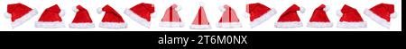 Cappello di Natale Babbo Natale in fila striscione invernale isolato su uno sfondo bianco Foto Stock