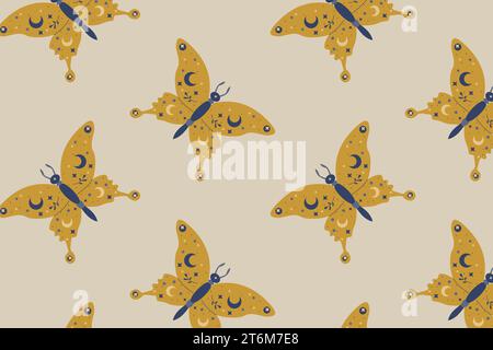 motivo senza cuciture con farfalla in un cartone animato magico Illustrazione Vettoriale