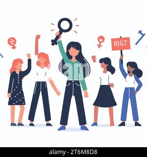 Girls Rights, Girls Power, giornata internazionale della donna 8 marzo auguri, saluto, background Illustrazione Vettoriale