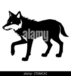 illustrazione in bianco e nero di un lupo con un pelo spesso e zanne affilate. Il lupo rappresenta il branco, forti legami familiari e la cooperazione Foto Stock