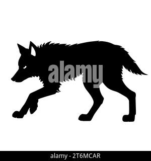 illustrazione in bianco e nero di un lupo con un pelo spesso e zanne affilate. Il lupo rappresenta il branco, forti legami familiari e la cooperazione Foto Stock