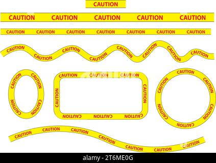 Nastro di avvertenza segno vettore. attenzione e tenere lontano, non entrare e zona pericolosa, fermarsi. Illustrazione vettoriale Street art. i set di nastri di avvertenza devono essere prudenti Illustrazione Vettoriale