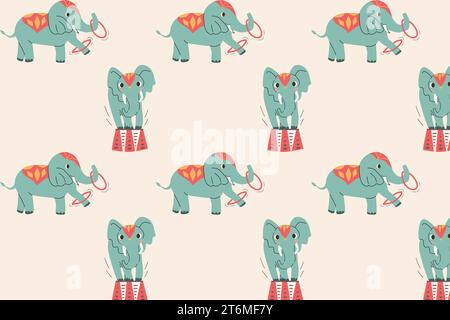 grazioso elefante con tamburo e anello di sfondo senza cuciture Illustrazione Vettoriale