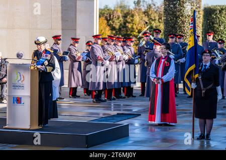 National Memorial Arboretum, Regno Unito. 11 novembre 2023. Sua altezza reale la Principessa reale partecipa al servizio del giorno dell'Armistizio insieme a Ex Servicemen e donne e membri del pubblico per ricordare coloro che hanno servito e sacrificato. Credit Mark Lear / Alamy Live News Foto Stock