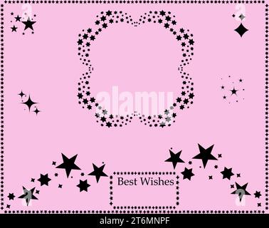 Una serie di stelle brillanti e luminose, icone brillanti e stelle con particelle di decorazione festosa creano un effetto di staright astratto. Stella scintillante Illustrazione Vettoriale