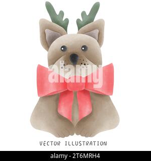 Grazioso Bulldog francese in stile natalizio occidentale Illustrazione Vettoriale