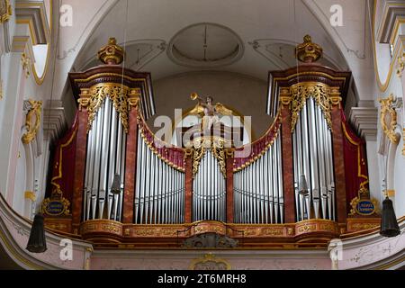 Pipe Organ, Chiesa di St Peter, Old Town, Monaco, Baviera, Germania Foto Stock