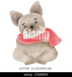 Grazioso Bulldog francese in stile natalizio occidentale Illustrazione Vettoriale
