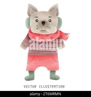 Grazioso Bulldog francese in stile natalizio occidentale Illustrazione Vettoriale