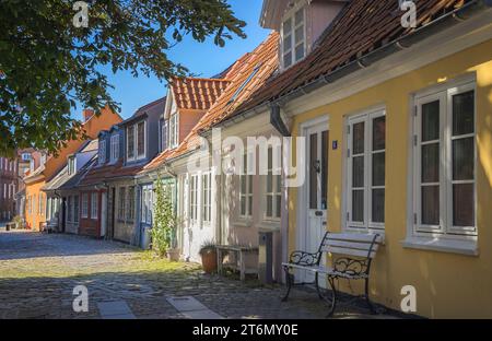 Splendide case antiche colorate ad Aalborg, Danimarca Foto Stock