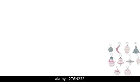 Un set di giocattoli per l'anno nuovo. Collezione moderna su sfondo bianco. Illustrazione del vettore piatto. Illustrazione Vettoriale