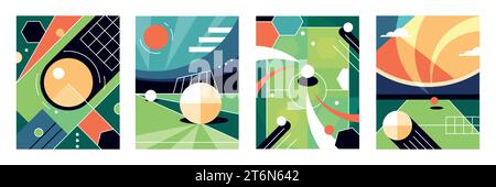 Sfondo calcistico. Campo sportivo, stadio astratto, palla e goal, gioco creativo. Sfondo colorato. Campionessa di football. Tournament e cham Illustrazione Vettoriale