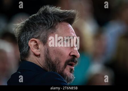 L'allenatore di Asvel Gianmarco Pozzecco reagisce durante il giorno 7 della Turkish Airlines Euroleague Basketball durante la vittoria del Principato di Monaco del 80-70 contro l'Asvel a Monaco, il 10 novembre 2023. Foto di Laurent Coust/ABACAPRESS.COM. Foto Stock