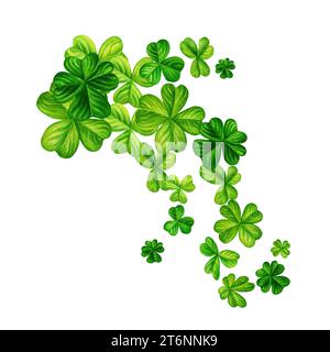 Composizione shamrock verde acquerello per illustrazioni di primavera, San Patrizio, verde estivo San Patrizio, erba verde, verde estivo. Foto Stock