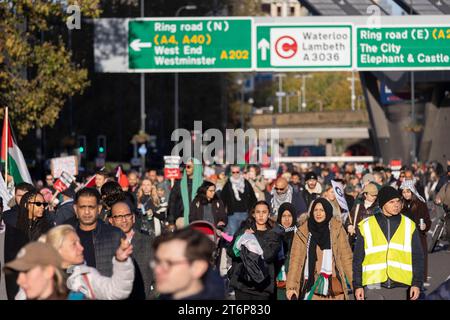 marcia di protesta pro palestinese a Vauxhall, centro di Londra, il giorno dell'armistizio, 11 novembre 2023 Foto Stock