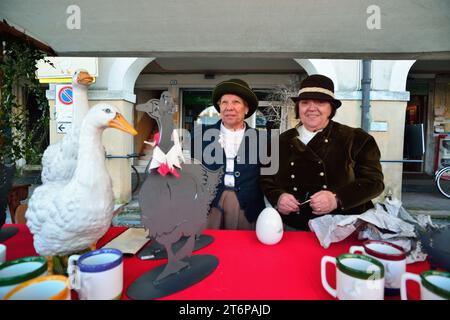 Fiera Goose a mirano, una città in provincia di Venezia, Italia. La fiera coincide con St. Martin's Day. La fiera risale al secolo scorso e gli abitanti del villaggio si vestono con abiti di quell'epoca. venditori di ceramiche. Foto Stock