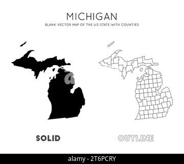 Mappa del Michigan. Mappa vettoriale vuota dello Stato degli Stati Uniti con le contee. Borders of Michigan per la tua infografica. Illustrazione vettoriale. Illustrazione Vettoriale