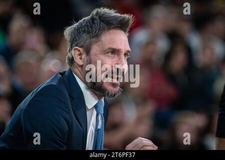 L'allenatore di Asvel Gianmarco Pozzecco reagisce durante il giorno 7 della Turkish Airlines Euroleague Basketball. COME Monaco ha vinto Asvel 80-75 per il settimo giorno di Basketball Turkish Airlines Euroleague a Monaco. (Foto di Laurent Coust / SOPA Images/Sipa USA) Foto Stock