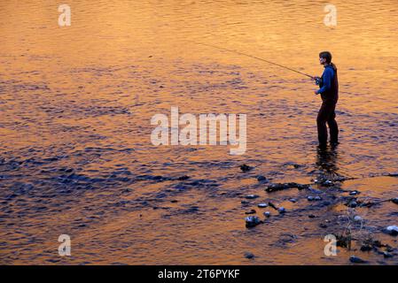 Pesca a mosca nel fiume Yakima, Yakima River Canyon Scenic e autostrada ricreative, Washington Foto Stock