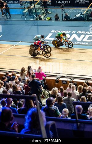 Lara Gillespie, battendo la norvegese Anita Yvonne Stenberg, la gara di eliminazione con Katie Archibald in terza posizione Foto Stock