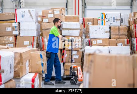 (231112) -- PECHINO, 12 novembre 2023 (Xinhua) -- Un membro del personale lavora in un magazzino di Cainiao a Madrid, Spagna, 9 novembre 2023. (Xinhua) Foto Stock