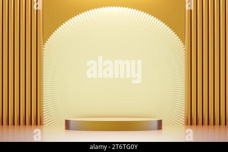 Podio dorato con illuminazione di lusso. Tavole perfette per il tuo prodotto. Stile piatto. Colori natalizi alla moda e stile di design. podio di lusso bac Foto Stock