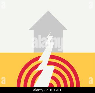 Casa rotta e spaccatura in superficie a causa del terremoto Illustrazione Vettoriale