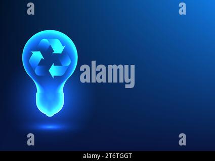 Sfondo tecnologico, simbolo di riciclaggio all'interno della lampadina rappresenta un'iniziativa che raccoglie gli sprechi e li trasforma in qualcosa che può essere riprodotto Illustrazione Vettoriale