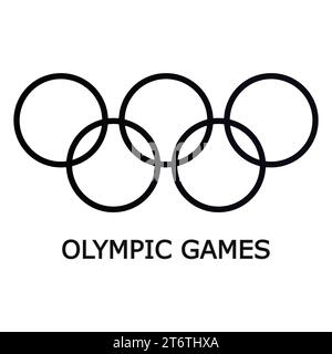 Giochi olimpici con anelli olimpici neri e sfondo bianco, illustrazione vettoriale immagine modificabile Illustrazione Vettoriale