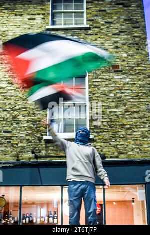 300.000 manifestanti pro-palestinesi hanno marciato per chiedere un cessate il fuoco a Gaza, in manifestazioni che hanno coinciso con il giorno dell'armistizio. I contro-manifestanti, che includevano quelli di gruppi di estrema destra, si scontrarono con la polizia vicino al Cenotaph di Londra e a Chinatown. Ad un certo punto la marcia, organizzata dalla Palestina Solidarity Campaign, si estese dall'Hilton Hotel a Park Lane all'Ambasciata degli Stati Uniti a Nine Elms - una distanza di circa 2,5 miglia. Gli organizzatori credono che abbiano partecipato 800.000 persone, ma la polizia ha stimato 300.000. Foto Stock