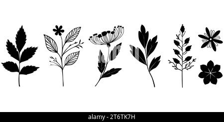 serie vector di silhouette floreali disegnate a mano Illustrazione Vettoriale