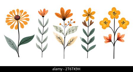 serie vector di silhouette floreali disegnate a mano Illustrazione Vettoriale