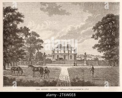 Incisione della proprietà "Second Canons" - casa a Little Stanmore, Middlesex, Inghilterra dal libro: "Greater London, volume 1" di Cassel and Company, Londra 1898. Foto Stock